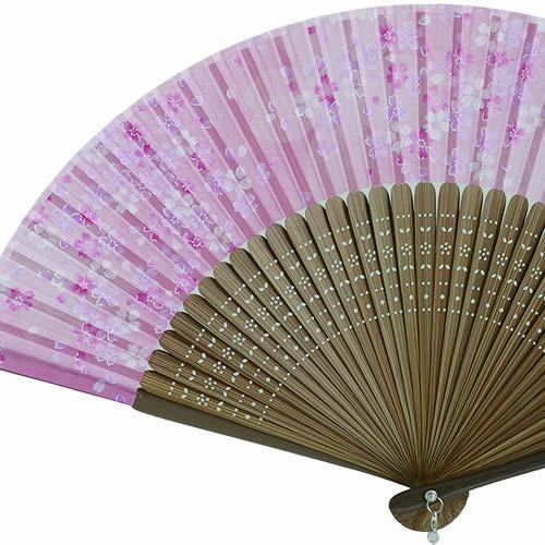 和柄扇子女性用中短地布【桜・さくら】２１ｃｍ扇面・・綿/扇骨・・竹チャーム付6221454-20/54-21/54-22[母の日プレゼント/ギフト/おしゃれ/外国人お土産/和柄扇子/レディース扇子名入れ可能(有料)]【あす楽対応_関東】即日発送【ネコポス送料無料】