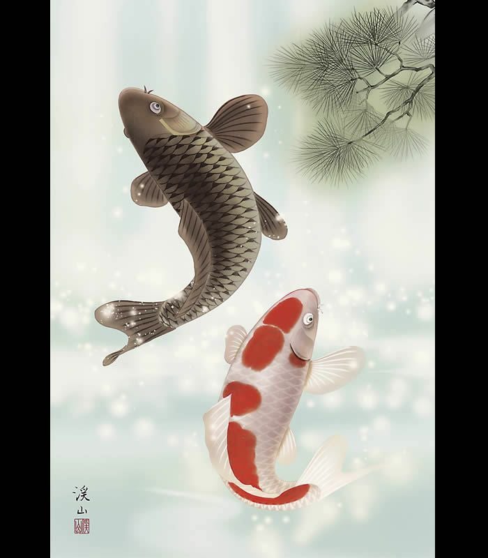 開運画（夫婦昇鯉）