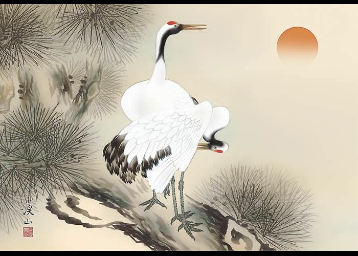 開運画（松上双鶴）