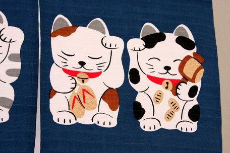【和風のれん】縁起のれん♪七福ねこ「招き猫柄」紺色LuckyCat【幅85cm×長さ35cm】[和風暖簾/和柄暖簾/外国人土産]【あす楽対応_関東】【あす楽対応_近畿】【あす楽対応_東海】【あす楽対応_四国】【ネコポス送料無料】