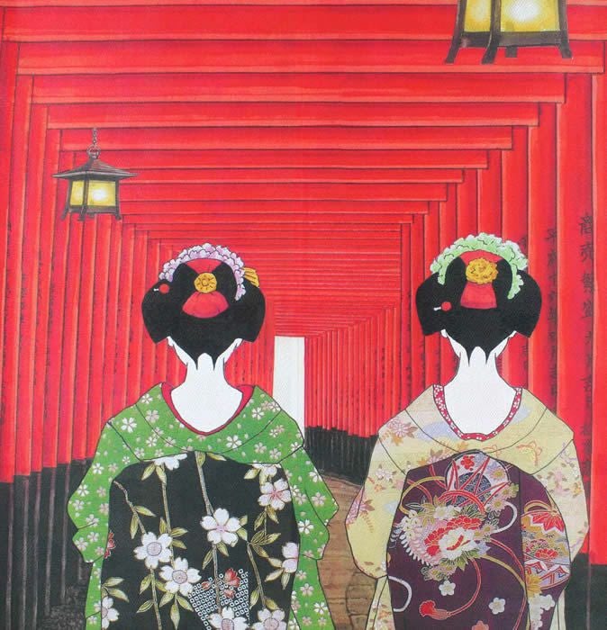 【和風のれん】舞妓★伏見稲荷14271【幅85cm×長さ150cm】この一枚で和風空間に！[和風暖簾/和柄暖簾/外国人土産/ロングのれん]【あす楽対応_関東】【あす楽対応_近畿】【あす楽対応_東海】【あす楽対応_四国】999205