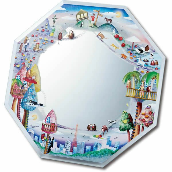 W240×H240mm壁掛け・卓上兼用NM-03501【八角ミラーアート／AnimaiVllage／なかのまりの】Ｍサイズ風水八角形ミラー【八角鏡/八角形鏡玄関/開運鏡/風水鏡/八角形ミラー/風水ミラー/即納】[引越し祝い/プレゼント/ギフト]【あす楽対応_関東】【送料無料】91183